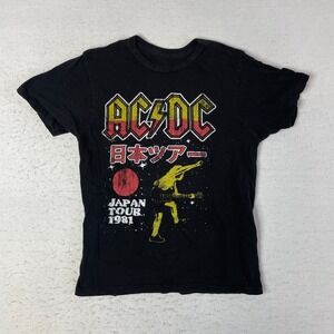 AC/DC Graphic T-Shirt Mens‎ Medium Black Japan Tour 1981 Short Sleeve Cotton Tee